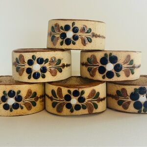Signed 6 Tonala Mexican pottery napkin rings